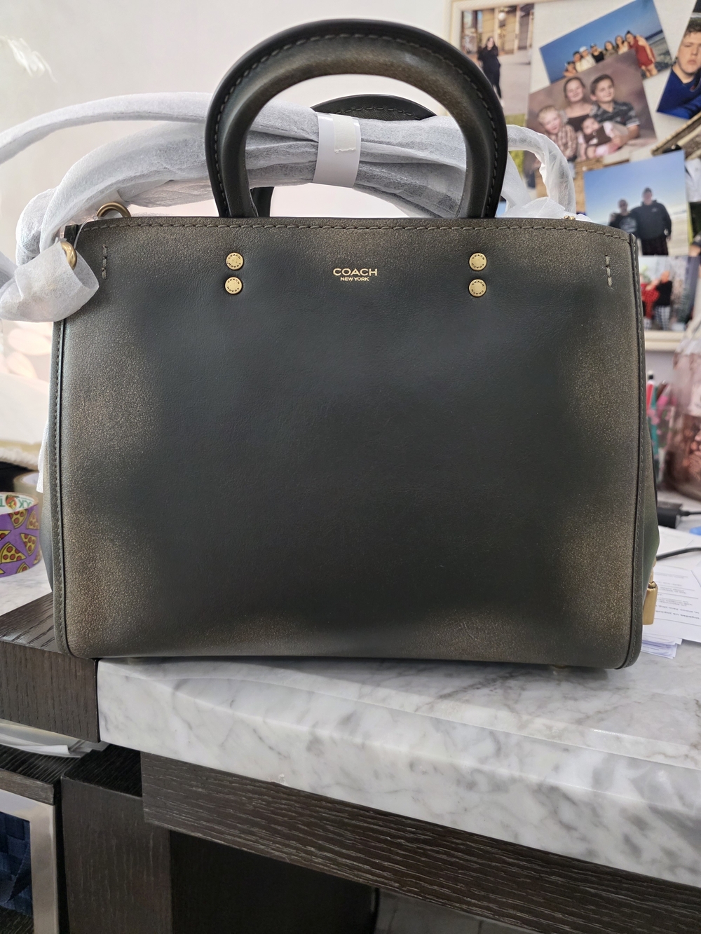 Coach Rogue 31 Green Loved Leather Top-Handle Satchel with Gold Hardware NWT